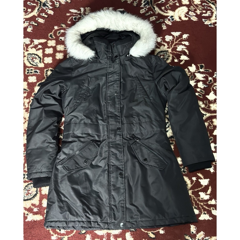 Size Small - HFX Women's Black Parka Jacket With Faux Fur Hood